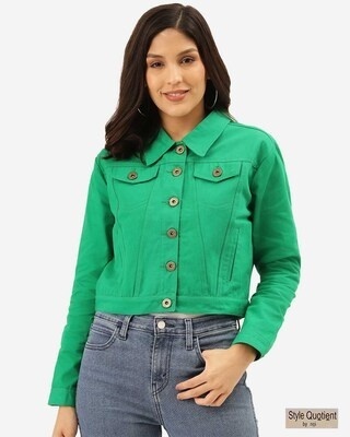Shop Style Quotient Womens Green Denim Jacket-Front