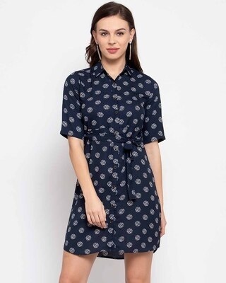 Shop Women's Navy Blue Polka Dots Regular Dress-Front