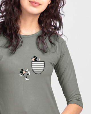 Shop TEASING MICKEY Round Neck 3/4 Sleeve T-Shirt-Front