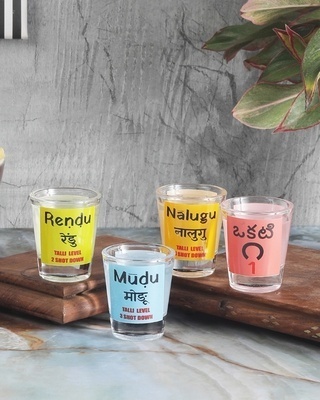 Shop Telugu Counting Shot Glass (Pack of 4)-Front