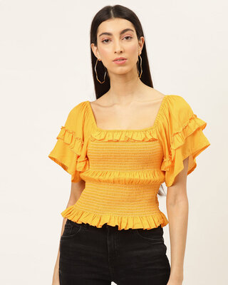 Shop THE DRY STATE Casual Half Sleeve Printed Women Yellow Top-Front