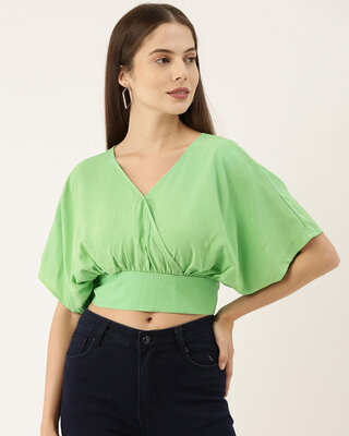 Shop THE DRY STATE Casual Half Sleeve Solid Women Green Top-Front