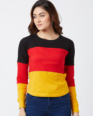 Shop Color Block Women's Round Neck Multicolor T-shirt-Front