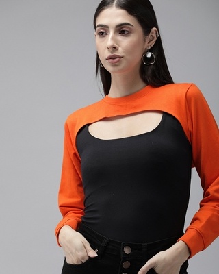 Shop Solid Women's Round Neck Orange T-shirt-Front