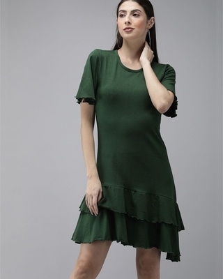 Shop Women's Green knitted A-line dress-Front