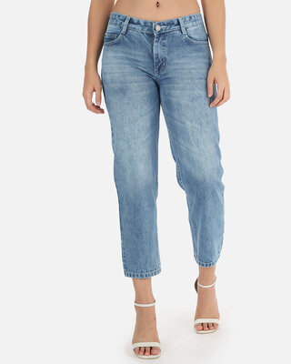 Shop Women's Medium Shade Heavy Fade Blue Jeans-Front