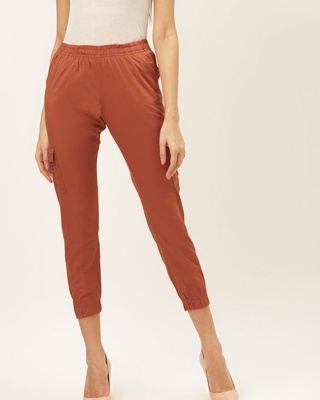 Shop The Dry State Women Orange color solid cropped cargo joggers and slip on closure-Front