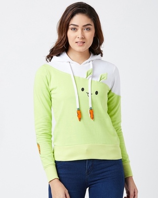 Shop Cute Bunny Inspired Hoodie in Green-Front