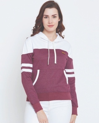 Shop The Dry State Women's Maroon Colorblocked Cut & Sew Hoodie-Front