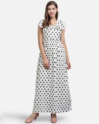 Shop THE DRY STATE Women White and Black polka dot printed woven maxi dress-Front