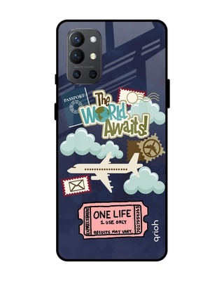 Shop The World Awaits Printed Premium Glass Cover for OnePlus 9R (Shock Proof, Lightweight)-Front