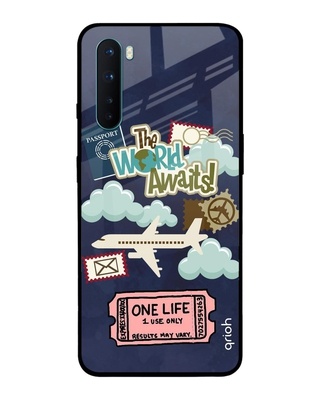 Shop The World Awaits Printed Premium Glass Cover for OnePlus Nord (Shock Proof, Lightweight)-Front