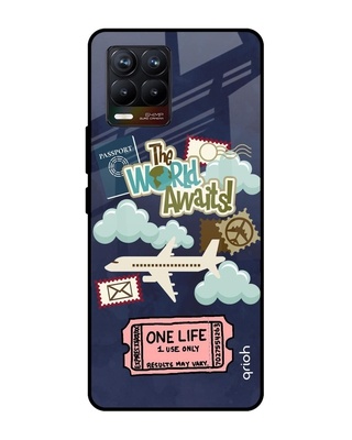 Shop The World Awaits Printed Premium Glass Cover for Realme 8 (Shock Proof, Lightweight)-Front