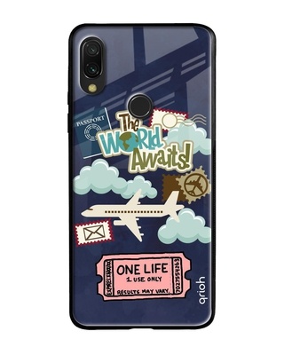 Shop The World Awaits Printed Premium Glass Cover for Xiaomi Redmi Note 7 Pro (Shock Proof, Lightweight)-Front