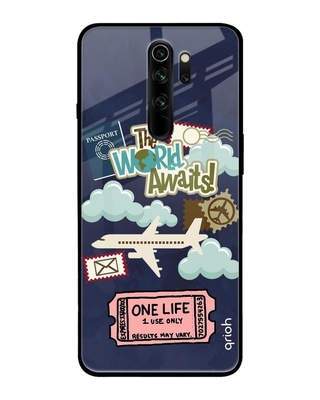 Shop The World Awaits Printed Premium Glass Cover for Xiaomi Redmi Note 8 Pro (Shock Proof, Lightweight)-Front