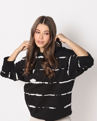 Shop Women's Black & White Tie N Dye Hoodie Sweatshirt-Front
