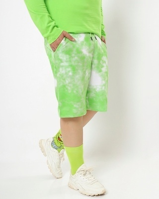 Shop Chilled Out Green Plus Size Tie & Dye Shorts-Front