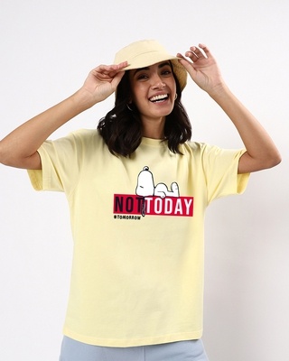 Shop Women's Yellow Not Today Tomorrow Typography Oversized T-shirt-Front