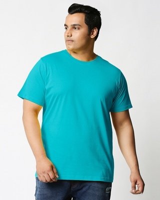 Shop Tropical Blue Men's Half Sleeves Plain T-Shirt Plus Size-Front
