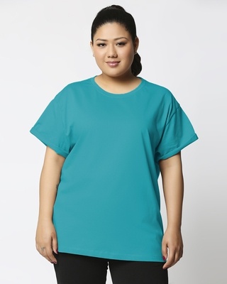 Shop Tropical Blue Women's Boyfriend Plain T-Shirt Plus Size-Front