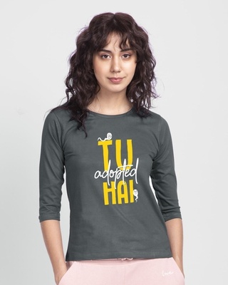 Shop Tu Adopted Hai Round Neck 3/4 Sleeve T-Shirt-Front