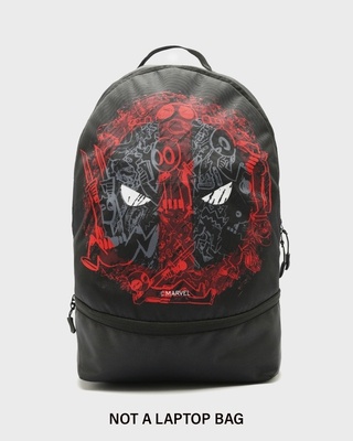 Shop Unisex Black Deadpool Doodle Printed Backpack-Front