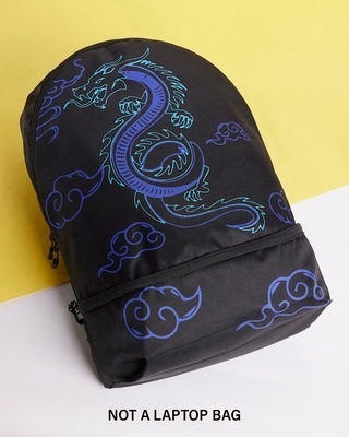 Shop Unisex Black Oriental Dragon Graphic Printed Small Backpack-Front