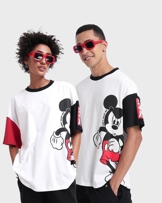Shop Unisex White & Black Can't Beat Me Mickey Graphic Printed T-shirt-Front