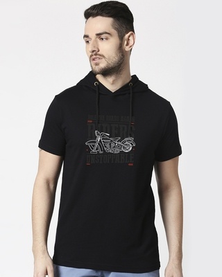 Shop Men's Black Unstoppable Riders Graphic Printed Hoodie T-shirt-Front