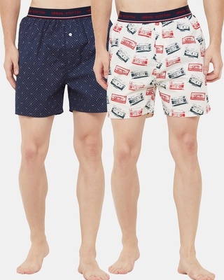 Shop Pack of 2 Men's Blue & White All Over Printed Boxers-Front