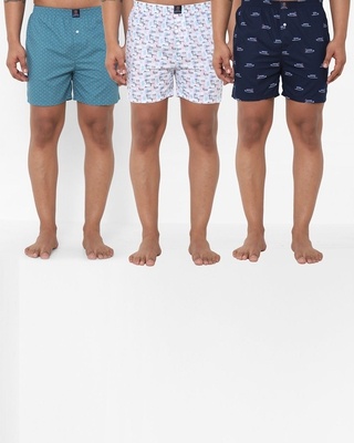 Shop Urban Scottish Men's Pack of 3 Printed Regular Fit Boxers-Front