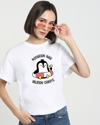 Shop Women's White Vacation Chahiye Graphic Printed Boyfriend T-shirt-Front