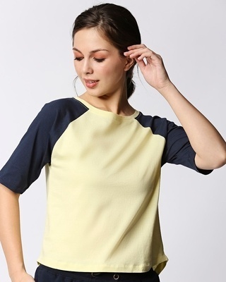Shop Vax Yellow Contrast Neck Half Sleeves T-shirt-Front
