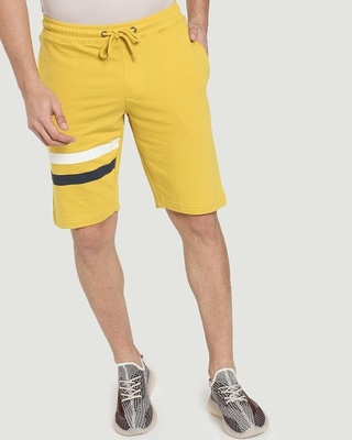 Shop Vax Yellow Men's Solid One Side Printed Strip Shorts-Front