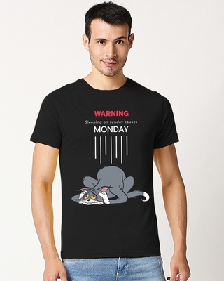Shop Men's Black Warning T-shirt-Front