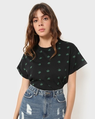Shop Weed Leaf AOP Boyfriend T-Shirt-Front