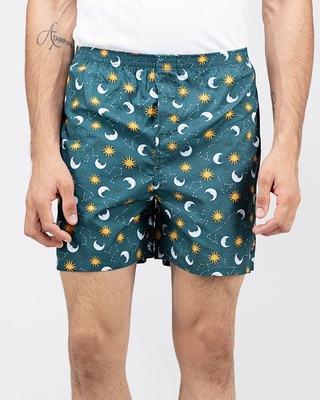 Shop What's Down Green Galaxy Mens Boxers-Front