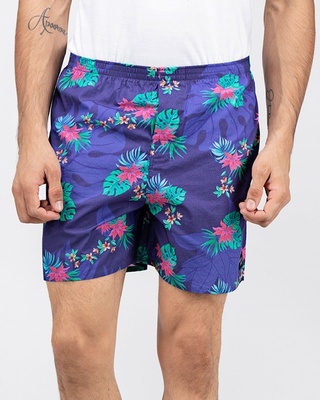 Shop What's Down Purple Tropical Mens Boxers-Front