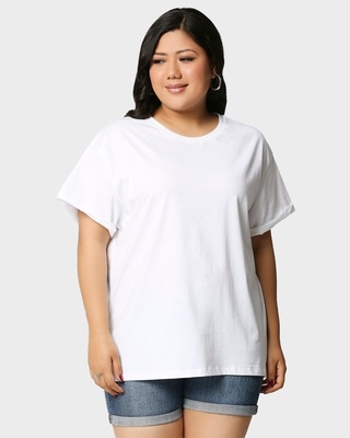 Shop White Boyfriend Plus Size T-Shirt-Front