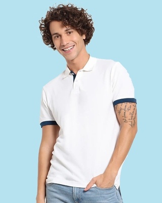 Shop White Contrast Sleeve Polo-Front