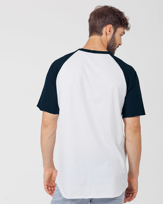 White-Navy Blue Longline T-Shirt Men's Longline T-Shirts-Plain Bewakoof.com
