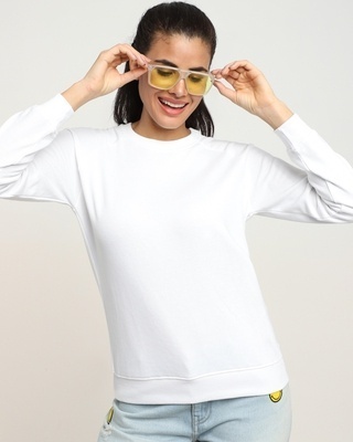 Shop White Plus Size Solid Sweatshirt-Front