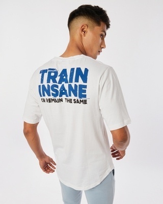 Shop Men's White Train Insane Typography Oversized Fit T-shirt-Front
