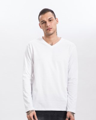 White V Neck Full Sleeve T-Shirt Men's Plain V Neck Full Sleeve T-shirts Bewakoof.com
