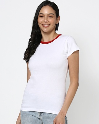 Shop Women's White Varsity Half Sleeve Round Neck T-Shirt-Front