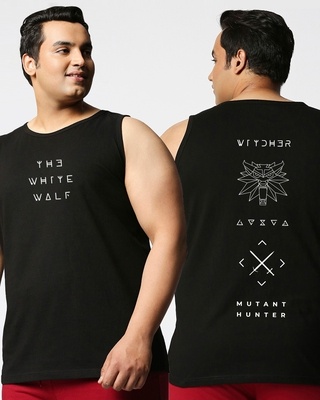 Shop Men's Black White Wolf Plus Size Vest-Front