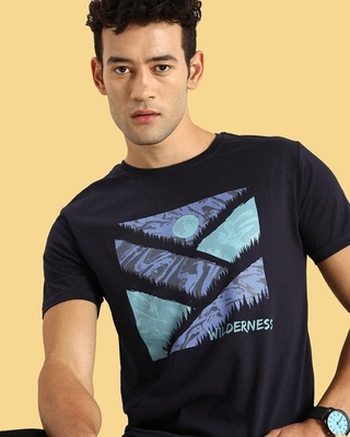 Shop Wilderness Half Sleeve T-Shirt Navy Blue-Front