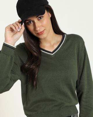 Shop Women's Flat Knit Olive Sweater-Front