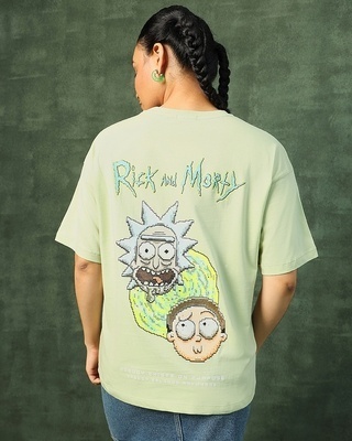 Shop Women's Green Bit Rick & Morty Graphic Printed Oversized T-shirt-Front