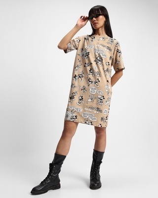 Shop Women's Brown All Over Printed Oversized Dress-Front